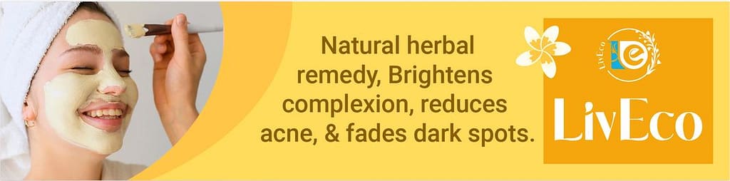 Pure Organic LivEco Ubtan Powder - natural skincare remedy for radiant, blemish-free skin. Brightens complexion, reduces acne, and fades dark spots.