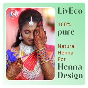 Indian bride dulhan with mehandi design on hand after using liveco henna powder