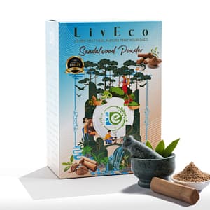 Pure Organic LivEco Sanalwood Powder - natural skincare remedy for radiant, blemish-free skin. Brightens complexion, reduces acne, and fades dark spots.